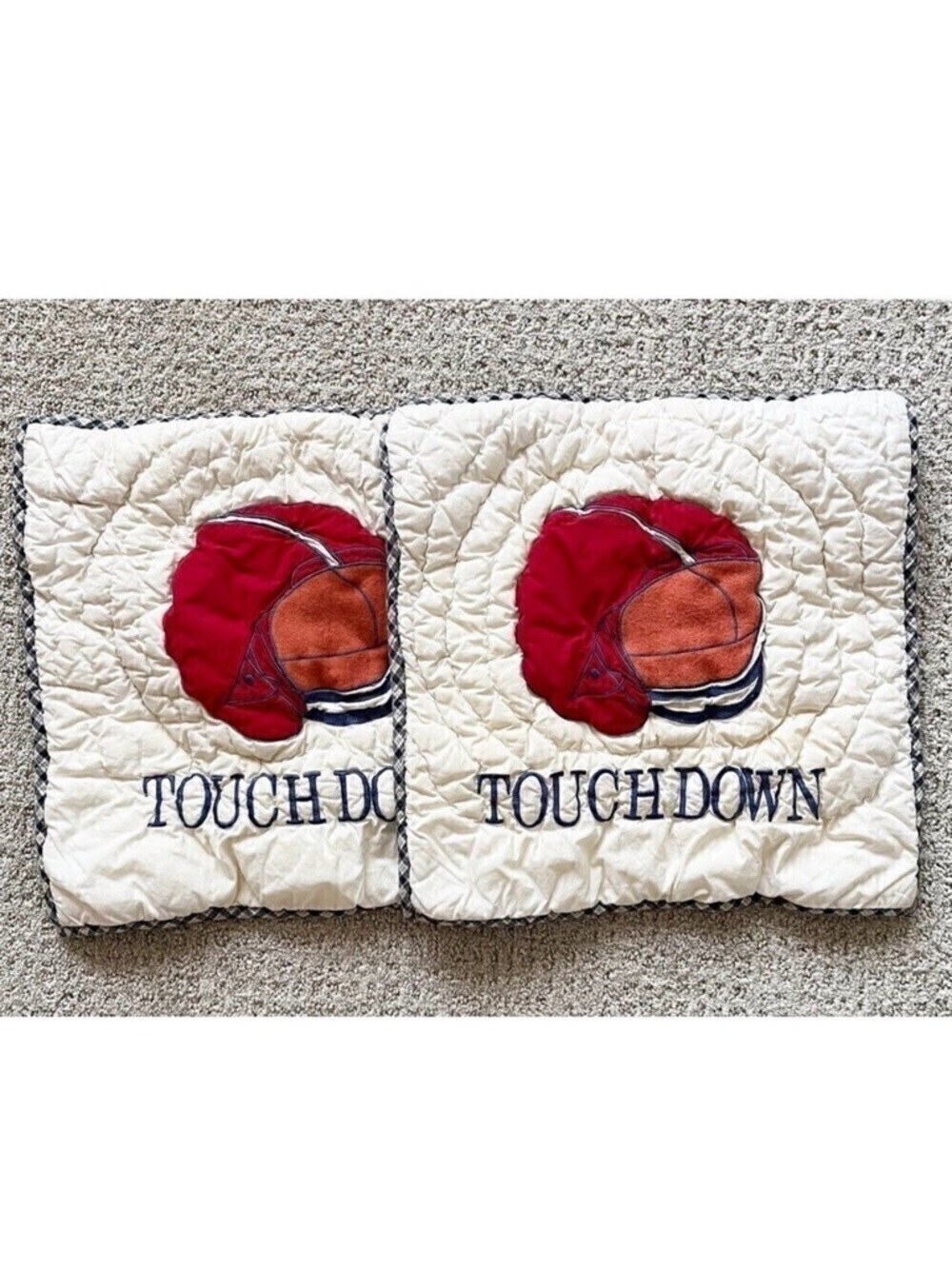 The Company Store Kids Football Pillow Shams Square Touchdown Blue Plaid 15" 2x